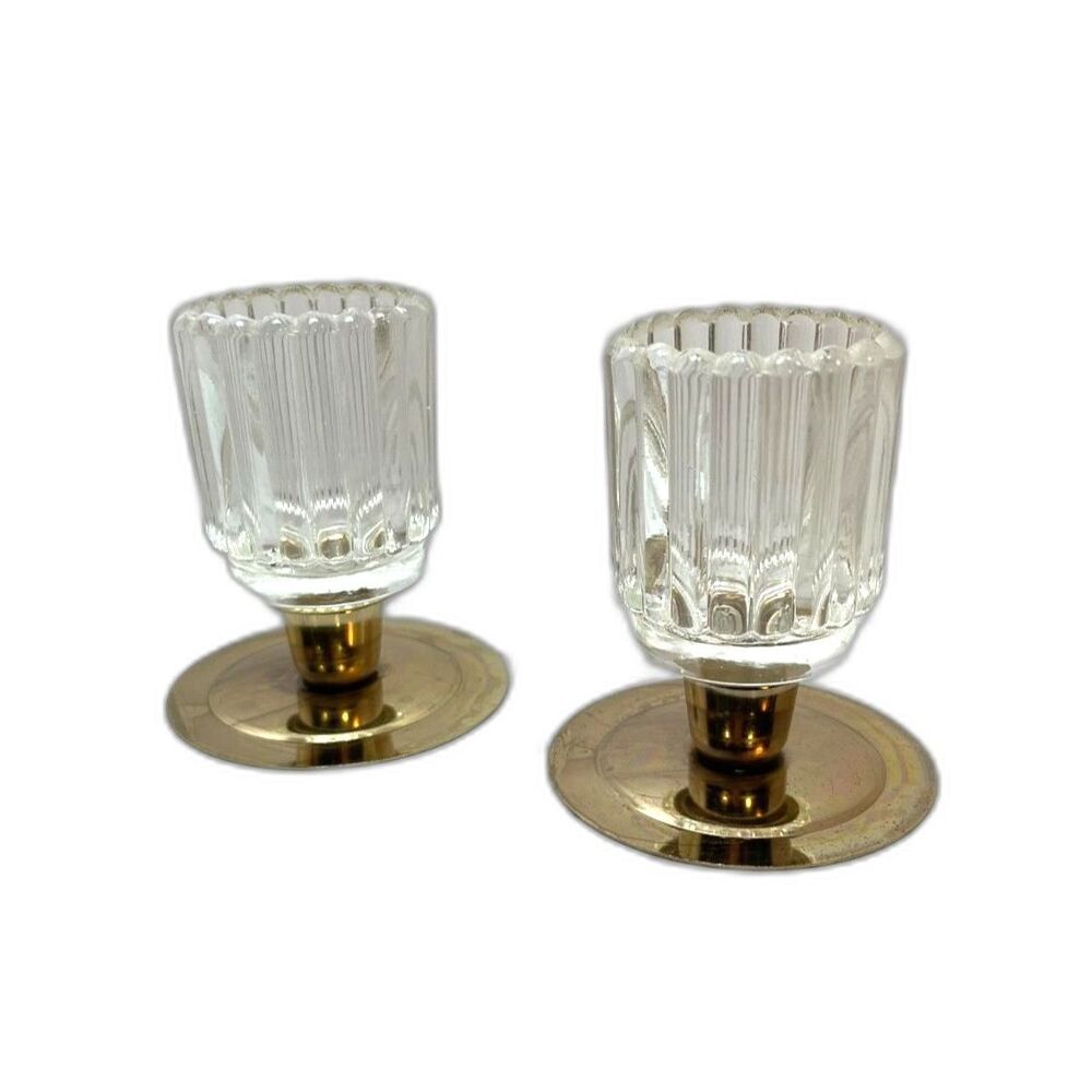 Glass and Brass Votive Holders Set of 2 Candle Holders Home Decor - Picture 2 of 11